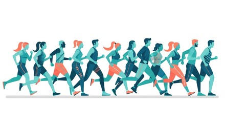 Diverse Group of People Running Together in a Marathon.