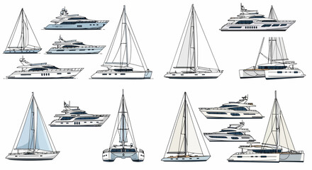 Sailboats collection with various designs and perspectives