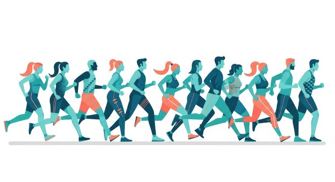 Diverse Group of People Running Together in a Marathon.
