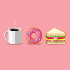 Coffee Donut and Sandwich Trio On Display.