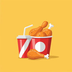 Crispy fried chicken bucket with beverage.