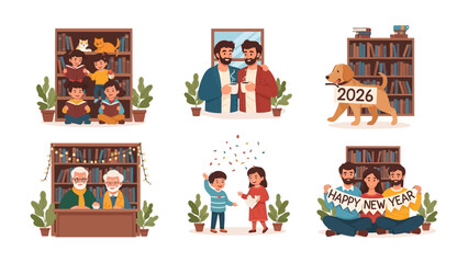 Fototapeta premium Family Gatherings: Diverse individuals and families come together, with emphasis on togetherness and celebrating moments like the new year, embodying the spirit of warmth and familial connection.
