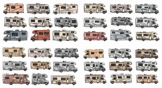 Fototapeta Various camper vans and RVs side view collection