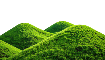 Verdant grassy hills against stark black backdrop