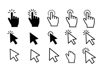 Click Hand and Arrow Cursor Pointer Vector Icons Set for UI UX