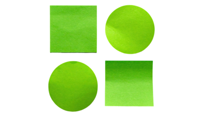 Green square & circle papers against black backdrop