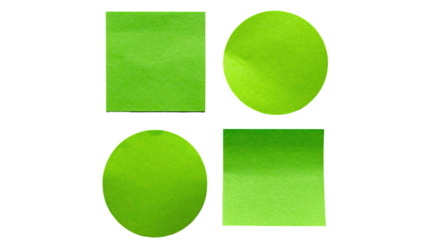 Green square & circle papers against black backdrop