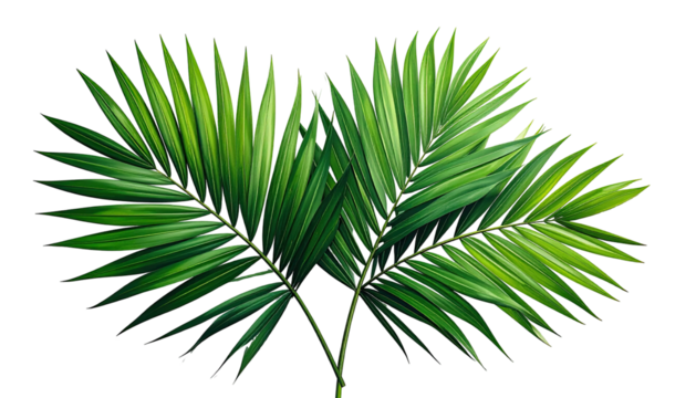 Lush, green palm leaves in heart-like arrangement