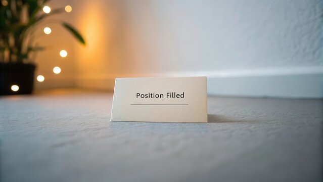 A card with text labeled Position Filled in a room