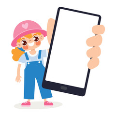 Cartoon Kid Communicate With Smartphone