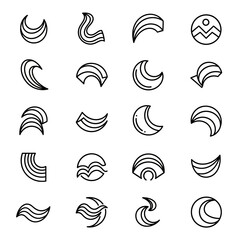 Collection of Abstract Line Art Icons - Crescent Moons, Waves, and Geometric Shapes.