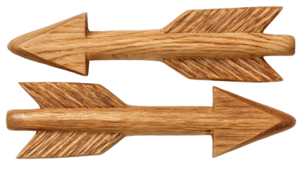 Two wooden arrows opposing, textured