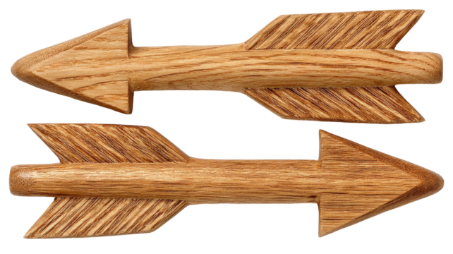 Two wooden arrows opposing, textured