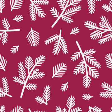 Hand drawn seamless pattern with christmas tree branches