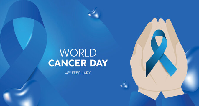 World cancer day background concept. Hands holding blue ribbon. Modern abstract background.
