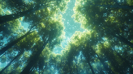 Digital forest canopy fused with holographic light and design