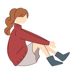 ゆるかわいい座っている私服女性のシルエット