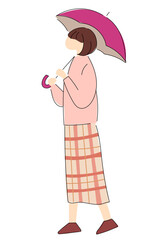 ゆるかわいい傘を持つ私服女性のシルエット