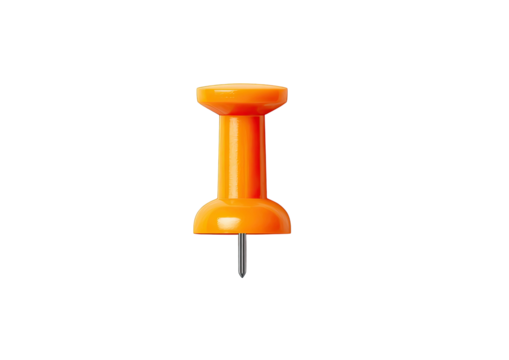 Solitary, orange pushpin isolated against a black background