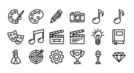 Collection of Creative and Artistic Icons Representing Various Forms of Expression.