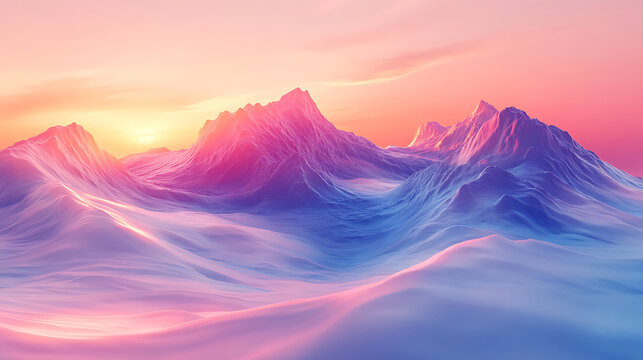 Dreamlike geometric terrain with soft glowing horizon artwork