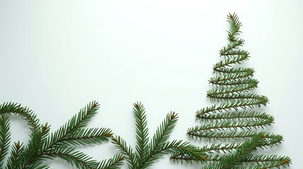 Minimal Pine Branch Christmas Tree Design on Light Background for Holiday Decor