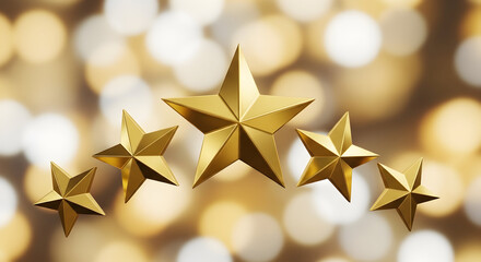Golden five-star rating symbolizing excellence and quality with bokeh background. Ideal for reviews and feedback themes 46607099 1