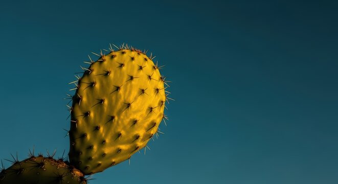 Prickly pear cactus against clear blue sky at sunset