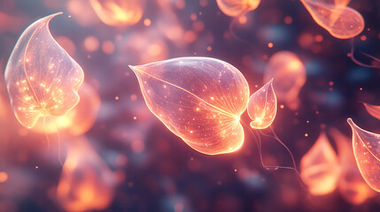 Obraz premium Floating geometric seeds glowing in air with botanical concept style.