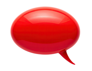 Shiny red speech bubble, cartoonish, against black