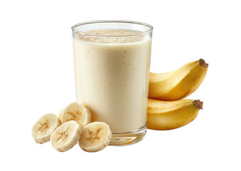 Banana smoothie in glass with fruit slices