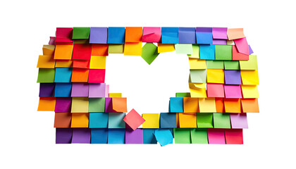 Colorful sticky notes form a heart-shaped void