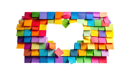 Colorful sticky notes form a heart-shaped void