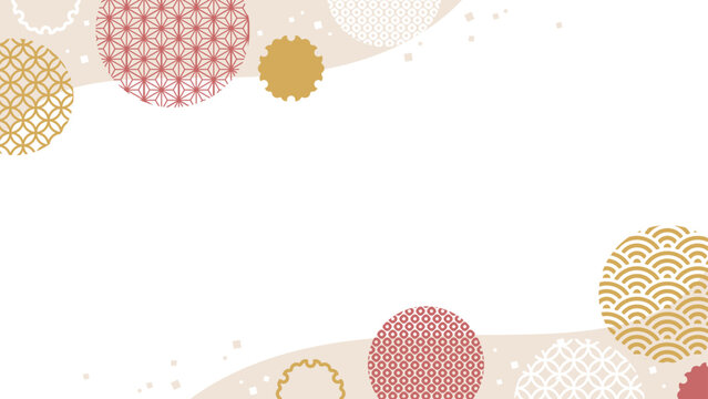 和風模様のフレーム_Japanese Traditional Motif素材セット（麻の葉・青海波・七宝・鹿の子）