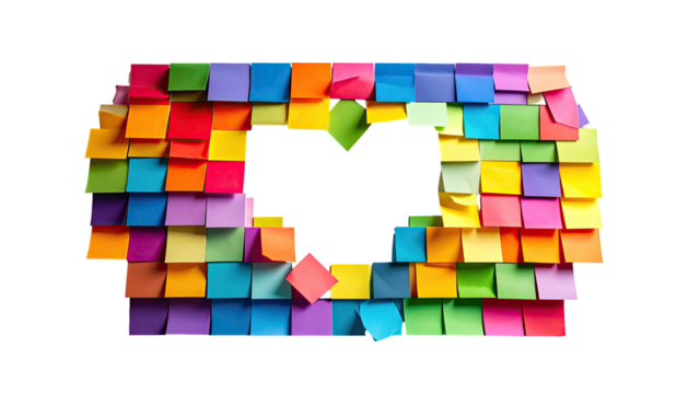 Colorful sticky notes form a heart-shaped void