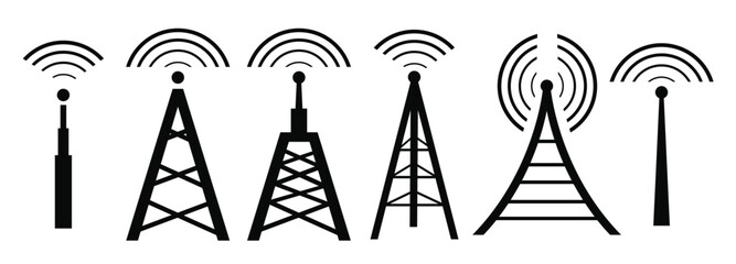 Set of communication signal tower vector illustration