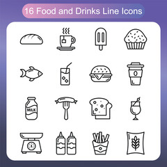 Fresh Ingredients And Organic Grocery Items – Line style Icons Set 5