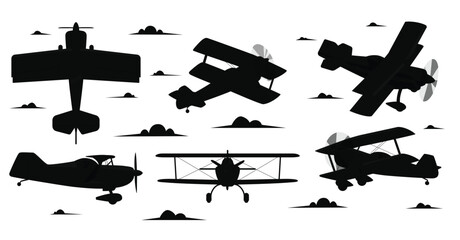 aerobatic biplane aircraft in different views light