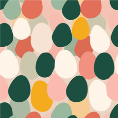 Seamless pattern of minimalist Easter eggs, simple geometric shapes, pastel colors