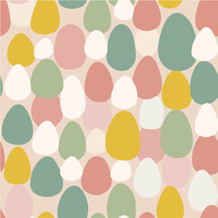 Seamless pattern of minimalist Easter eggs, simple geometric shapes, pastel colors