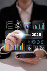 Businessman focus on 2026 business growth future success achievement goal setting planning strategy...