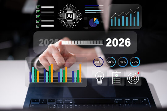 Businessman focus on 2026 business growth future success achievement goal setting planning strategy management to target future vision trend objective forward new year challenge forecast solution