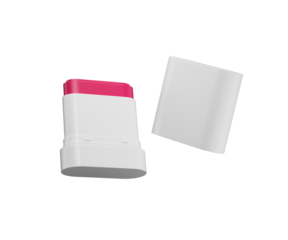 Open pink blush stick, essential beauty makeup product with cap.