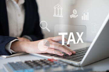 Income tax refund financial accounting banking vat return calculate taxation economy budget planning online payment service concept