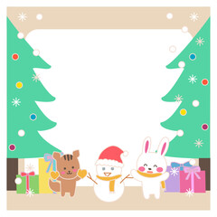 動物のクリスマスフレームうさぎリス