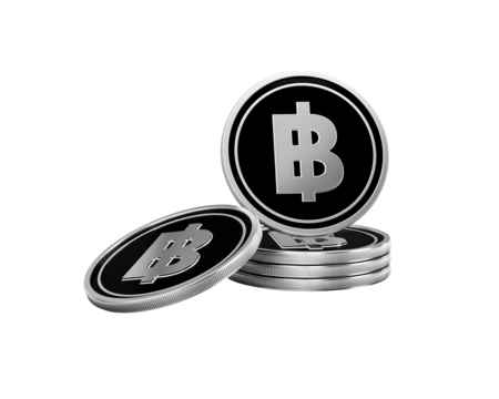 Modern silver Thai Baht coins illustration, symbolizing finance and wealth.
