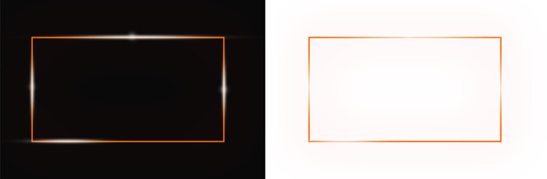 Luxury rose gold rectangular frame with glowing light effect on black and white backgrounds
