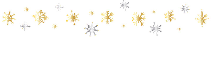 Snowflake,  and fireworks border, Christmas decoration background. Festive Lights  and Snowflake Decor, Winter season, Happy New Year , vector illustration. EPS 10