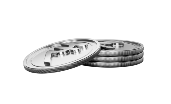 Shining silver Indian Rupee coins representing finance and economic growth.