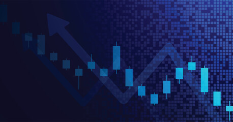 business candlesticks and up trend on technology blue